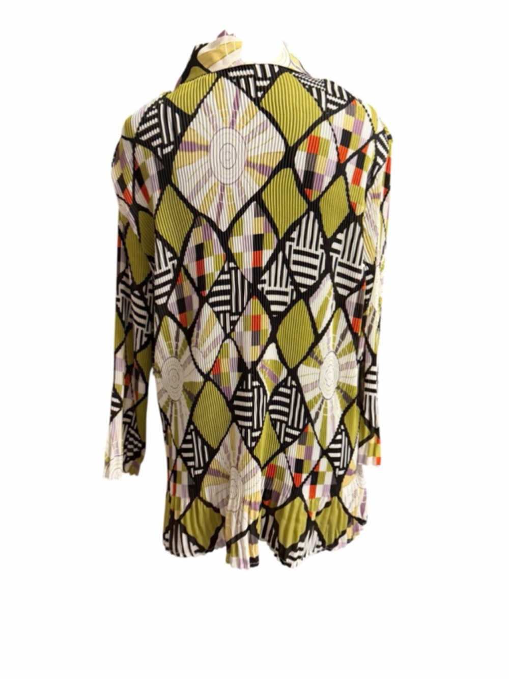 Women's Essentials by Milano Button Down Shirt XL Green Black Geometric - Picture 3 of 7